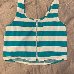 Vintage , size XS, blue and white, zipper front, stripe crop, linen blend tank